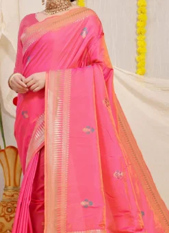 Patola Silk Light Pink Color Zari Weaving Saree Festive Wear