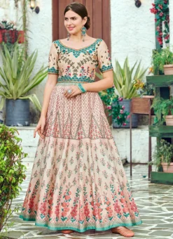 Peach Art Silk Anarkali Gown Party Wear -Mahra Clothing Shop peach art silk anarkali gown bgwsjssb1206 u