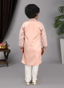Peach Art Silk Embroidered Kids Boys Achkan Sherwani Party Wear -Mahra Clothing Shop peach art silk embroidered kids boys achkan sherwani kdbdsof1123 b