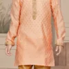 Peach Art Silk Embroidered Kurta Pyjama For Boys Festive Wear