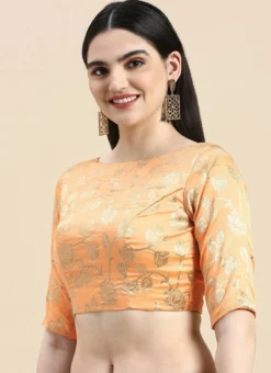 Peach Brocade Blouse Festive Wear