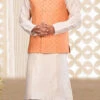 Peach Cotton Mulberry Jacquard Nehru Jacket