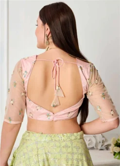 Peach Embroidered Net Blouse Festive Wear