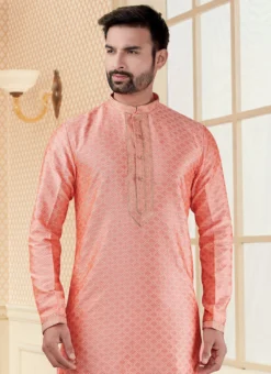 Peach Jari Jacquard Kurta Pyjama Party Wear 5 Peach Jari Jacquard Kurta Pyjama Party Wear -Mahra Clothing Shop peach jari jacquard kurta pyjama kpssgr2001 b