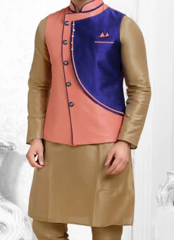 Peach N Blue Art Silk Nehru Jacket