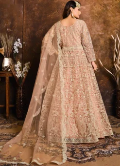 Peach Net Anarkali Suit Party Wear -Mahra Clothing Shop peach net anarkali suit slsak24981904 b