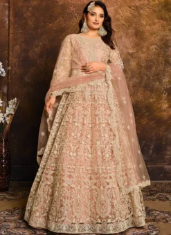 Peach Net Anarkali Suit Party Wear -Mahra Clothing Shop peach net anarkali suit slsak24981904 u