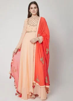 Peach Pure Georgette Thread Work Anarkali Suit Party Wear -Mahra Clothing Shop peach pure georgette thread work anarkali suit sldvcsvak195 u
