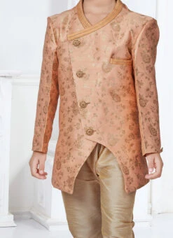 Peach Silk Jacquard Work Indowestern Sherwani Party Wear