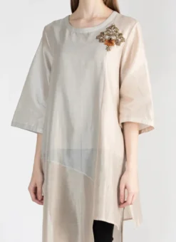 Peach Silk Kurta Straight Pant Set Work Wear