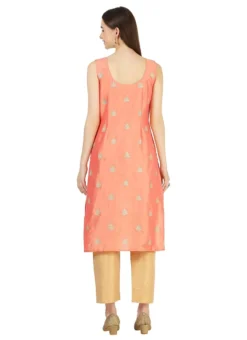Peach Taffeta Silk Embroidery Kurta Straight Pant Set Party Wear -Mahra Clothing Shop peach taffeta silk embroidery kurta straight pant set krskinf9900509 b