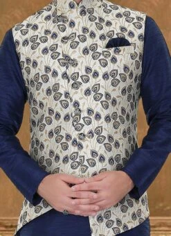 Peacock Blue Art Silk Bandhgala Jacket