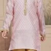 Pink Art Silk Embroidered Kurta Pyjama For Boys Festive Wear