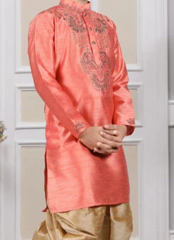 Pink Art Silk Embroidery Kurta Pyjama Party Wear