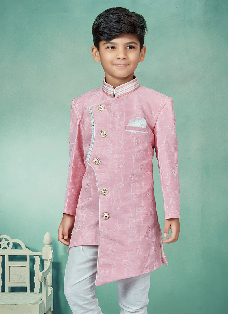 Pink Art Silk Jacquard Indowestern Sherwani Party Wear 3 Pink Art Silk Jacquard Indowestern Sherwani Party Wear - Image 3