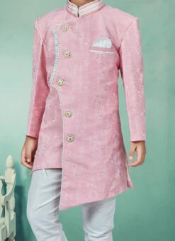 Pink Art Silk Jacquard Indowestern Sherwani Party Wear