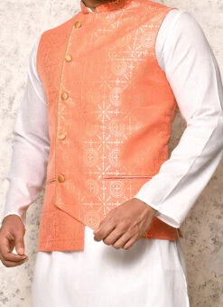 Pink Art Silk Printed Nehru Jacket