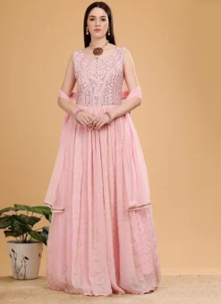 Pink Banarasi Pure Georgette Mirror Embroidery Anarkali Suit Party Wear -Mahra Clothing Shop pink banarasi pure georgette mirror embroidery anarkali suit sljkscb5231 u
