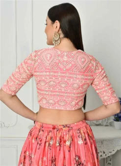 Pink Chinon Embroidered Blouse Festive Wear
