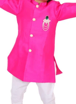 Pink Chroma Silk Kids Boys Classic Sherwani Party Wear