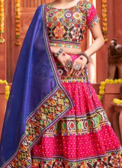 Pink Cotton Embroidery With Mirror Work Chaniya Choli Festive Wear