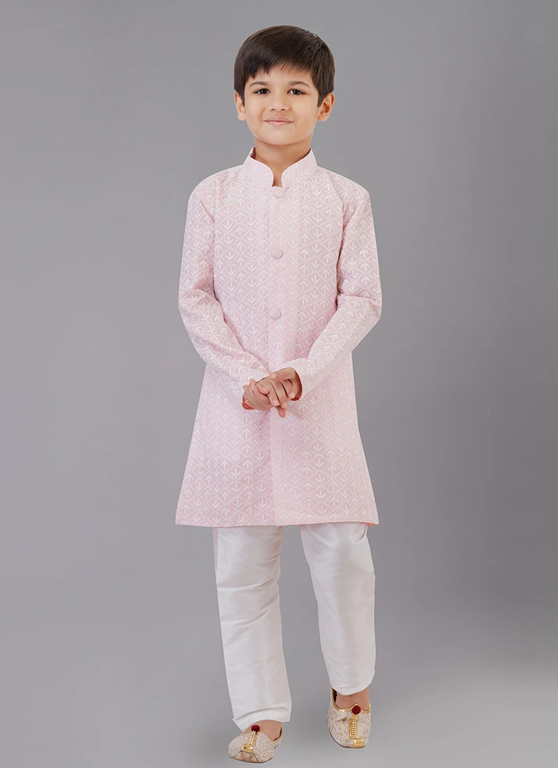 Pink Cotton Silk Embroidery Kurta Pyjama Party Wear 2 Pink Cotton Silk Embroidery Kurta Pyjama Party Wear - Image 2