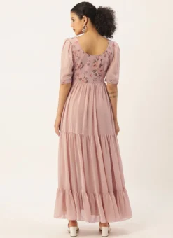 Pink Digital Printed Gathers Dress After Six Wear -Mahra Clothing Shop pink digital printed gathers dress DRBS02110847 b