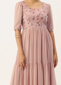 Pink Digital Printed Gathers Dress After Six Wear