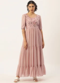 Pink Digital Printed Gathers Dress After Six Wear -Mahra Clothing Shop pink digital printed gathers dress DRBS02110847 u