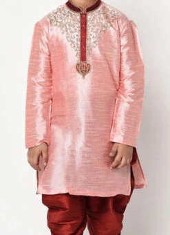 Pink Dupion Silk Embroidered Kurta Pyjama Party Wear