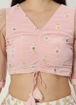 Pink Embroidered Ruched Pattern Style Blouse Wedding Wear