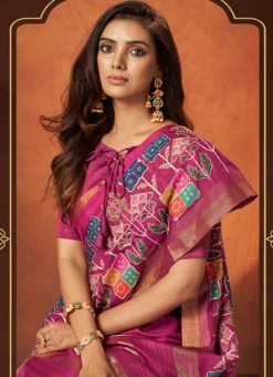 Pink Faux Crepe Printed Saree Festive Wear -Mahra Clothing Shop pink faux crepe printed saree sasacw9890 b