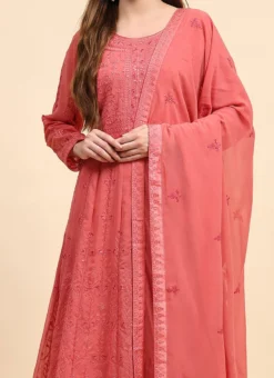 Pink Faux Georgette Embroidered Anarkali Suit Party Wear