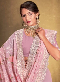 Pink Faux Georgette Embroidered Saree Party Wear -Mahra Clothing Shop pink faux georgette embroidered saree sasnf7289 b