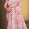 Pink Faux Georgette Embroidered Saree Party Wear