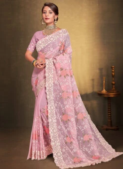 Pink Faux Georgette Embroidered Saree Party Wear -Mahra Clothing Shop pink faux georgette embroidered saree sasnf7289 u