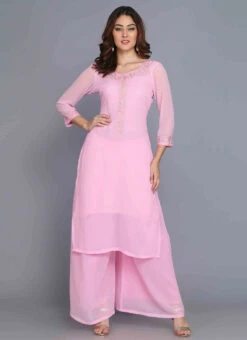 Pink Georgette Machine Embroidery Kurta Palazzo Set Party Wear 6 Pink Georgette Machine Embroidery Kurta Palazzo Set Party Wear -Mahra Clothing Shop pink georgette machine embroidery kurta palazzo set krskifh99660001322 u