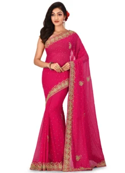 Pink Georgette Saree Festive Wear -Mahra Clothing Shop pink georgette saree sadsf3518 u