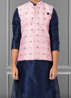 Pink Jacquard Silk Nehru Jacket