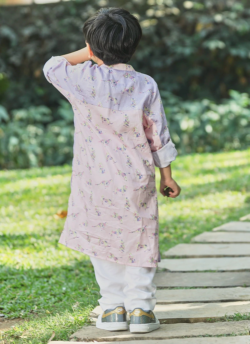 Pink N Lavender Pure Cotton Animal Printed Kurta Pyjama Party Wear 3 Pink N Lavender Pure Cotton Animal Printed Kurta Pyjama Party Wear - Image 3