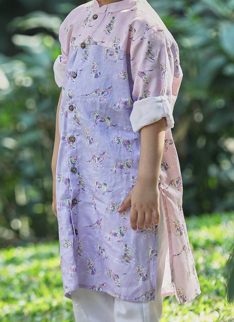 Pink N Lavender Pure Cotton Animal Printed Kurta Pyjama Party Wear 1 Pink N Lavender Pure Cotton Animal Printed Kurta Pyjama Party Wear