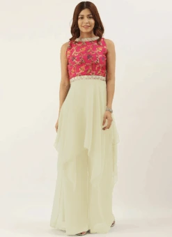 Pink N Off White Floor Length Palazzo Set Festive Wear -Mahra Clothing Shop pink n off white floor length palazzo set KSBS02207373 u