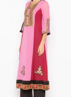Pink N Red Georgette Embroidered Kurta Palazzo Set After Six Wear