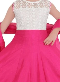 Pink N White Art Silk Teens Anarkali Suit