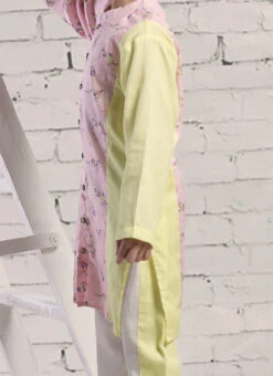 Pink N Yellow Pure Cotton Animal Printed Kurta Pyjama Party Wear
