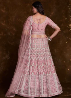 Pink Net Embroidered Umbrella Lehenga Wedding Wear -Mahra Clothing Shop pink net embroidered umbrella lehenga ghska467275013 b
