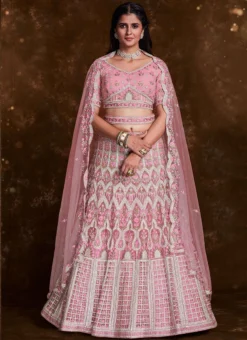 Pink Net Embroidered Umbrella Lehenga Wedding Wear -Mahra Clothing Shop pink net embroidered umbrella lehenga ghska467275013 u