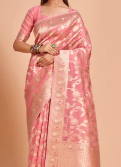 Pink Organza Embroidered Saree Festive Wear