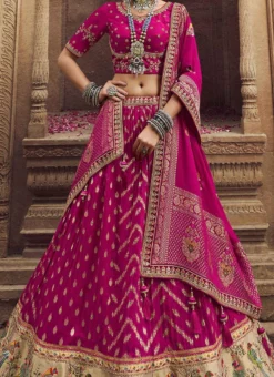 Pink Organza Embroidered Umbrella Lehenga Wedding Wear