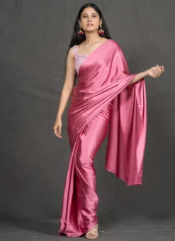 Pink Satin Blend Sequins Saree Party Wear -Mahra Clothing Shop pink satin blend sequins sari sauhoa023 u